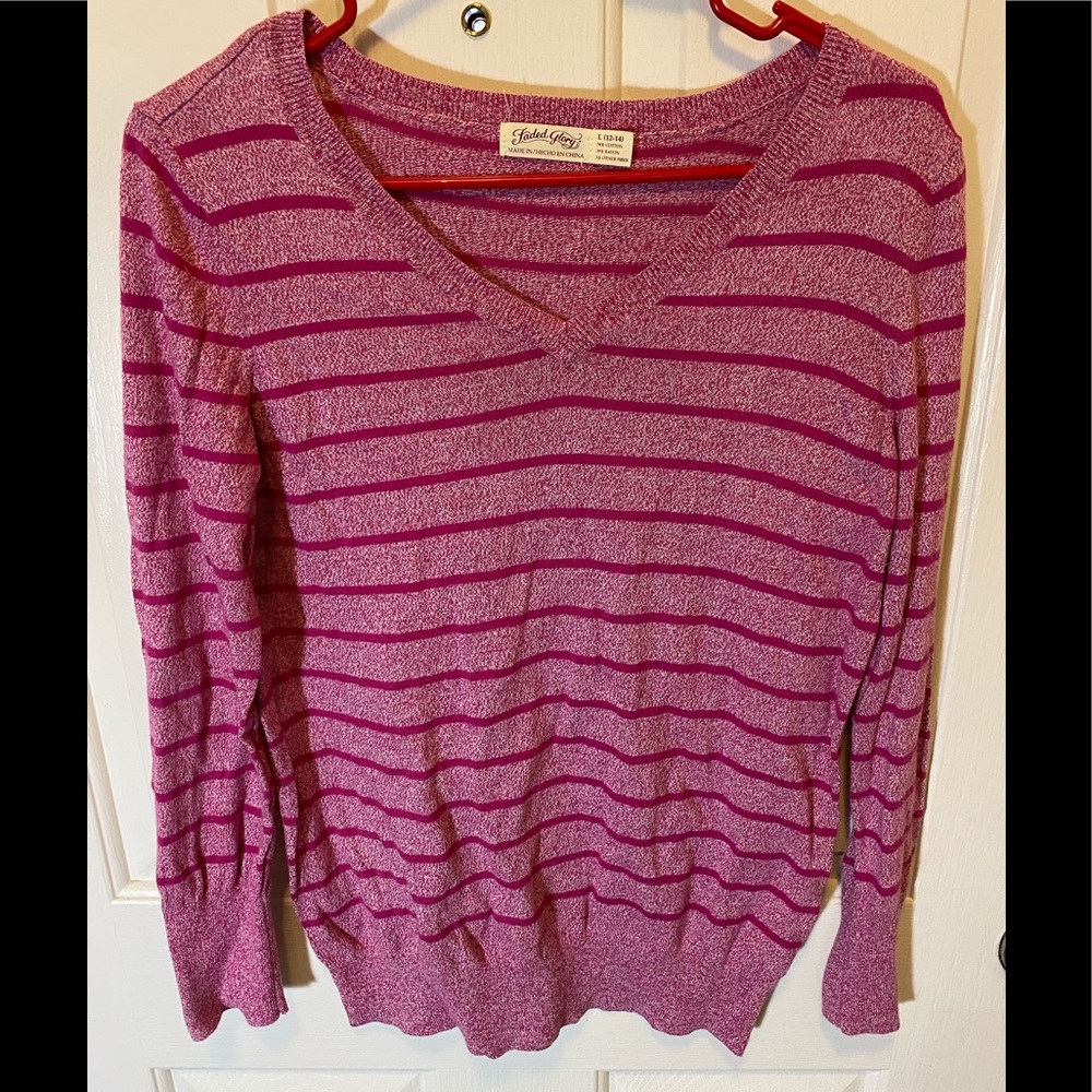 Faded glory pink striped women’s v-neck sweater